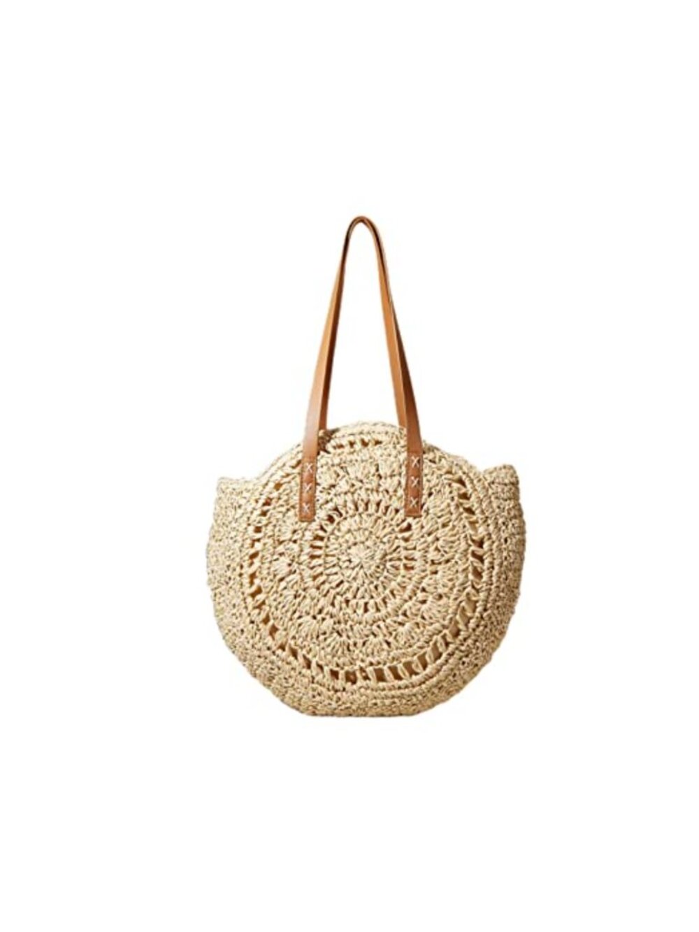Handmade Woven Straw Shoulder Bag Large Round Beach Tote